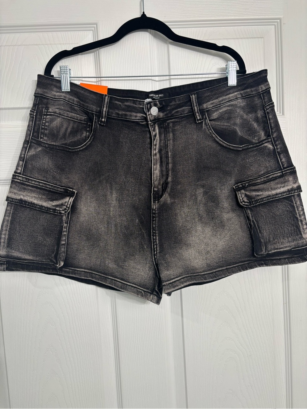 American Bazi Washed Black Cargo Denim Shorts